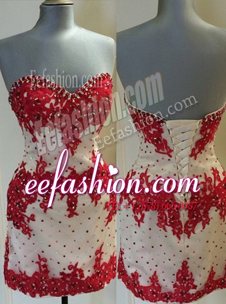  White And Red Sweetheart Lace Up Appliques Celebrity Dress Sleeveless