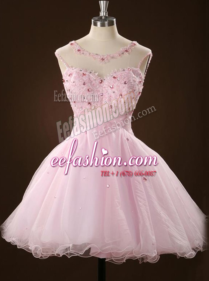 Superior Scoop Sleeveless Tulle Prom Dress Beading and Appliques Zipper