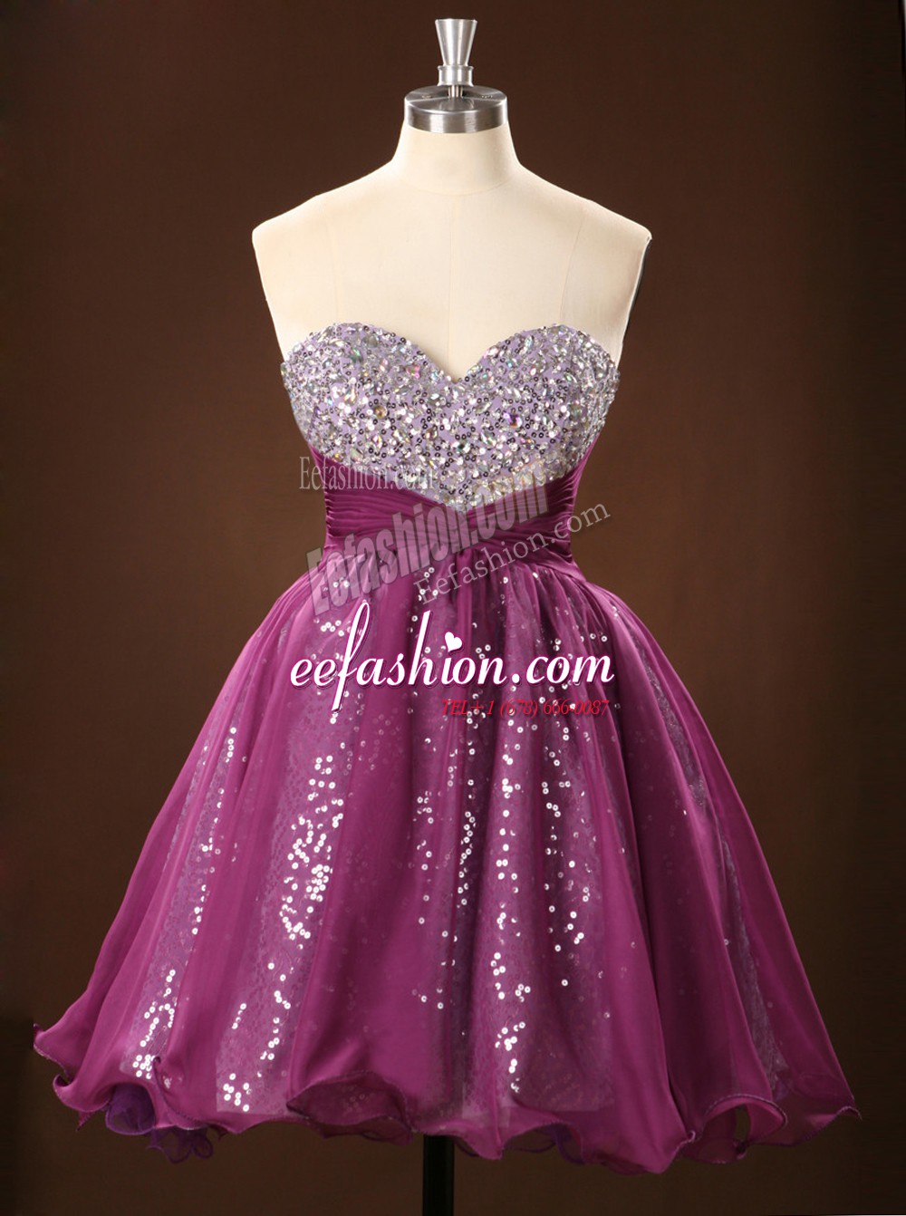  Purple Sweetheart Zipper Sequins Prom Party Dress Sleeveless