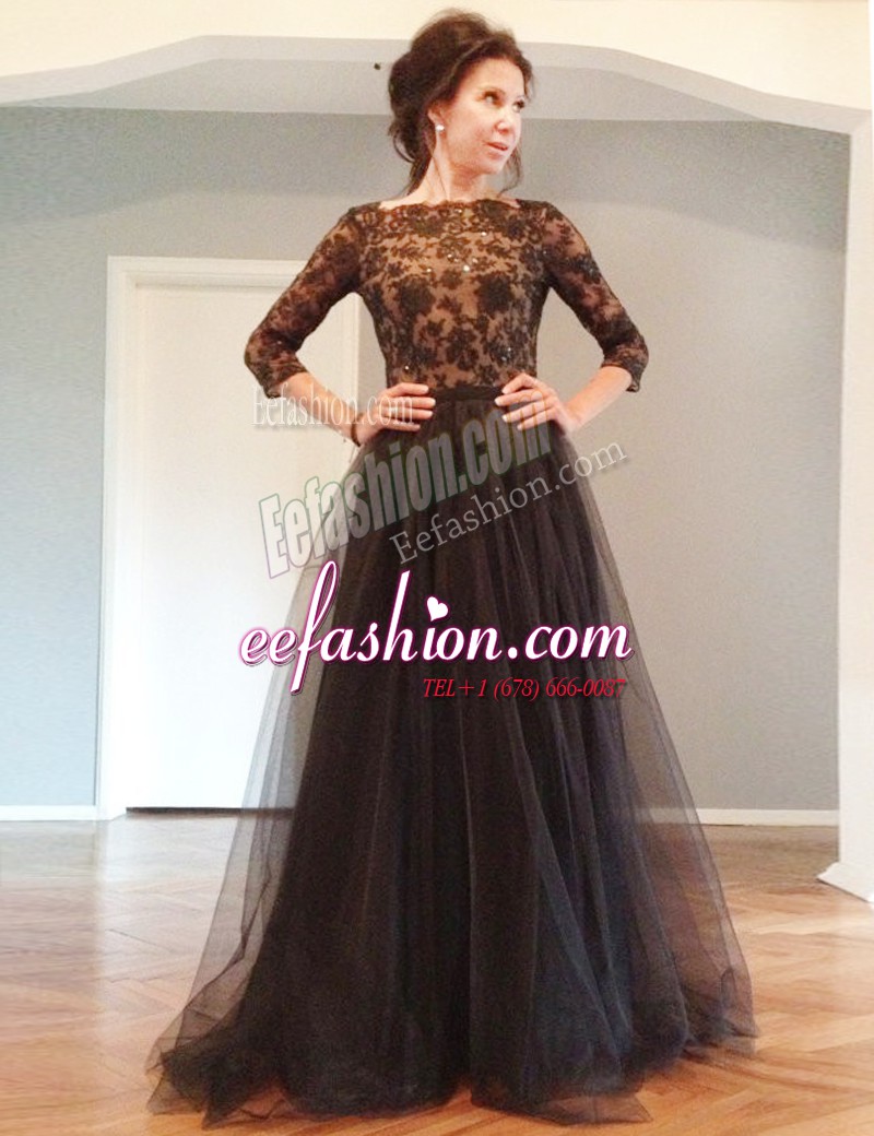 Colorful Black Bateau Neckline Beading and Lace Mother Of The Bride Dress 3 4 Length Sleeve Backless