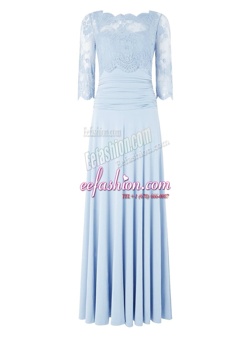  Silk Like Satin 3 4 Length Sleeve Floor Length Mother Of The Bride Dress and Lace