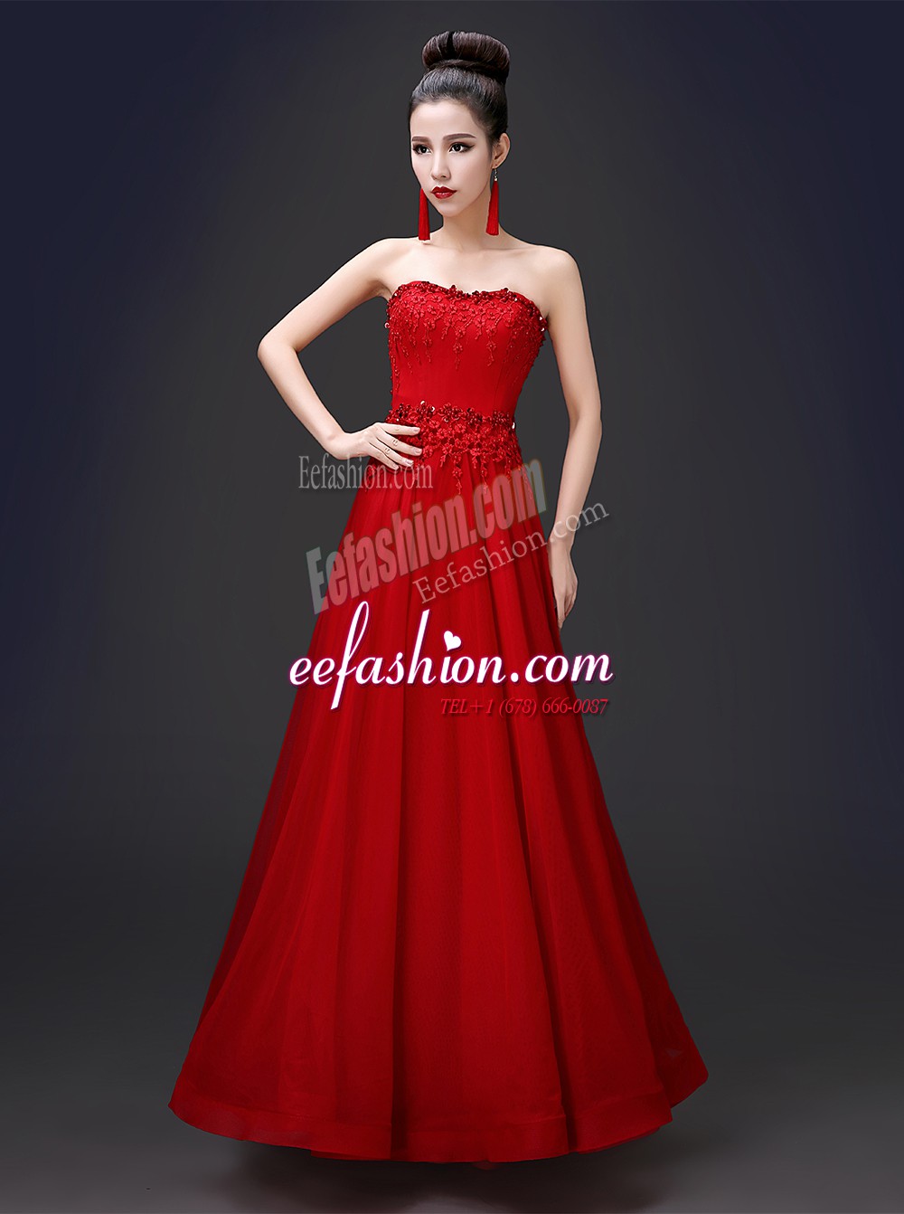  Red A-line Beading and Appliques Prom Evening Gown Lace Up Chiffon Sleeveless Floor Length