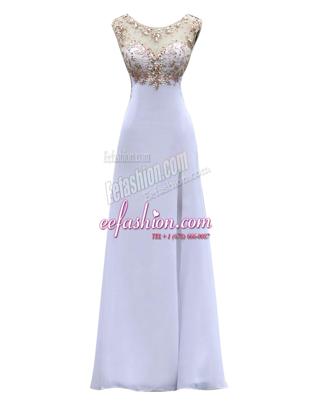  Floor Length White Dress for Prom Scoop Sleeveless Backless