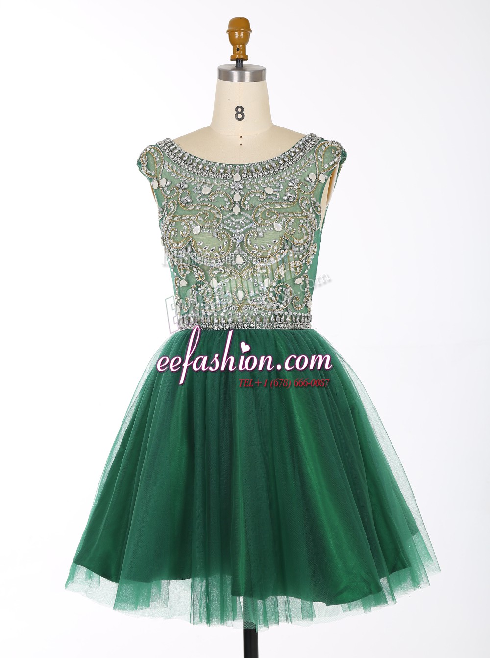  Scoop Sleeveless Zipper Mini Length Beading Dress for Prom
