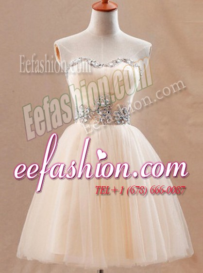  Sleeveless Zipper Mini Length Beading Prom Dresses