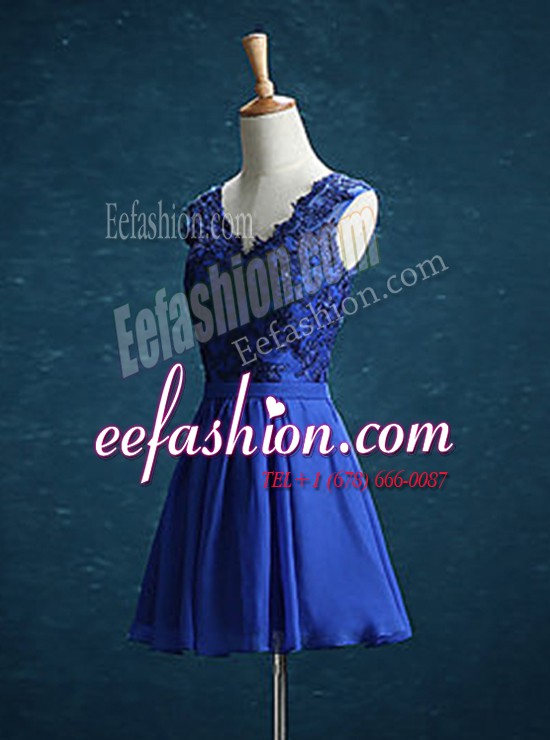  Royal Blue Sleeveless Chiffon Zipper Dress for Prom
