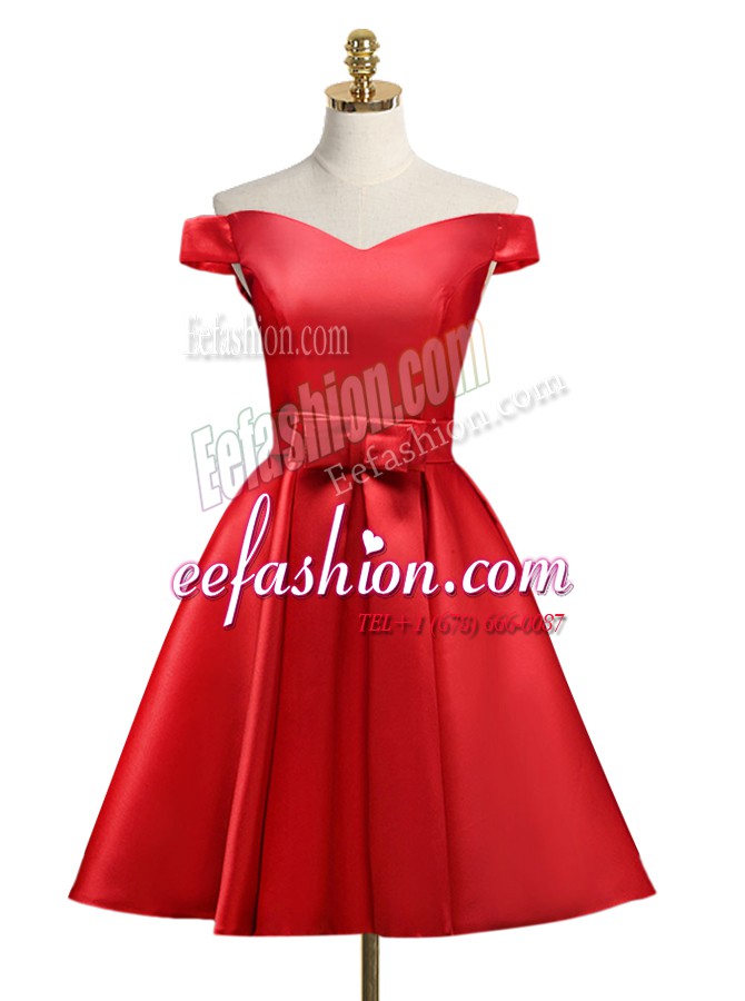  Red Lace Up Off The Shoulder Bowknot Prom Party Dress Satin Sleeveless