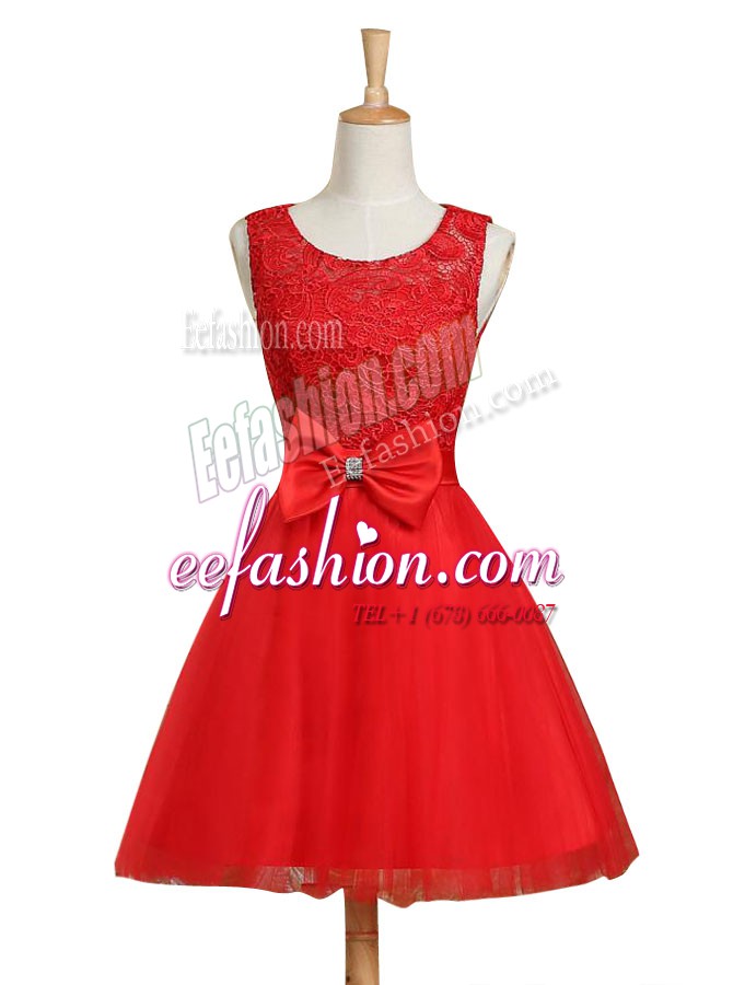 Flirting Scoop Mini Length A-line Sleeveless Red Evening Wear Lace Up