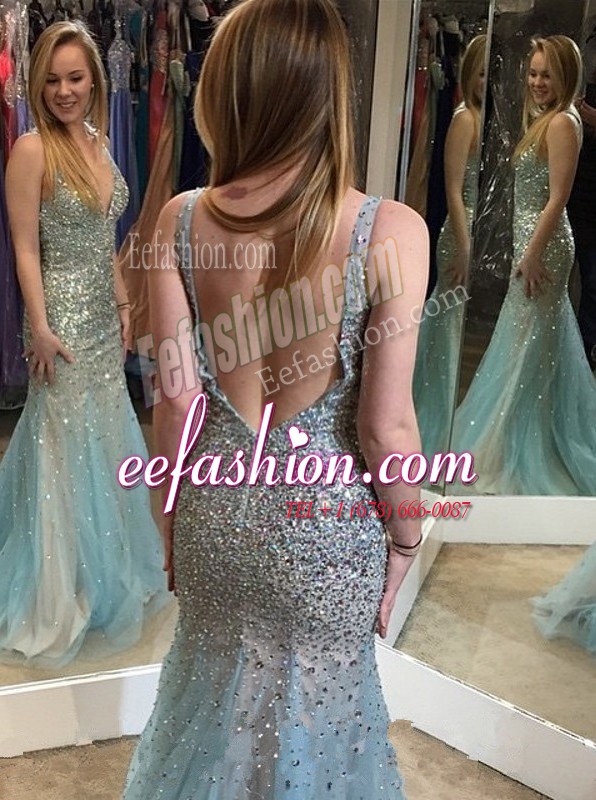 Latest Mermaid Multi-color Evening Outfits Prom and Party and For with Beading V-neck Sleeveless Backless