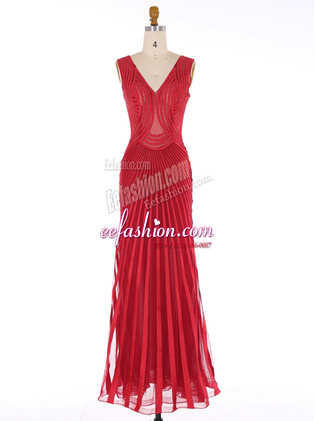  Mermaid Red Sleeveless Sequins Floor Length Evening Outfits
