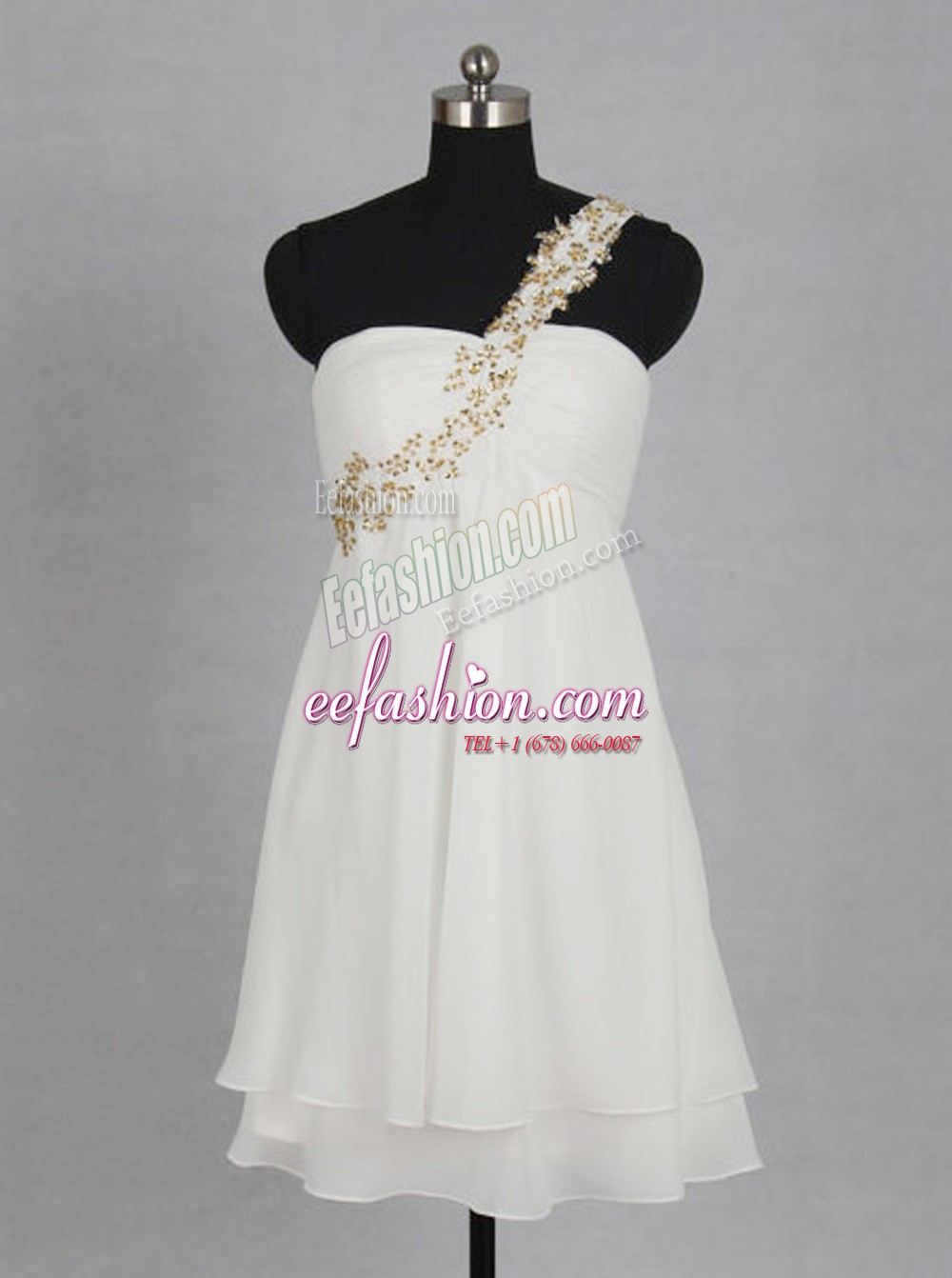 Deluxe One Shoulder White Sleeveless Chiffon Zipper Prom Evening Gown for Wedding Party