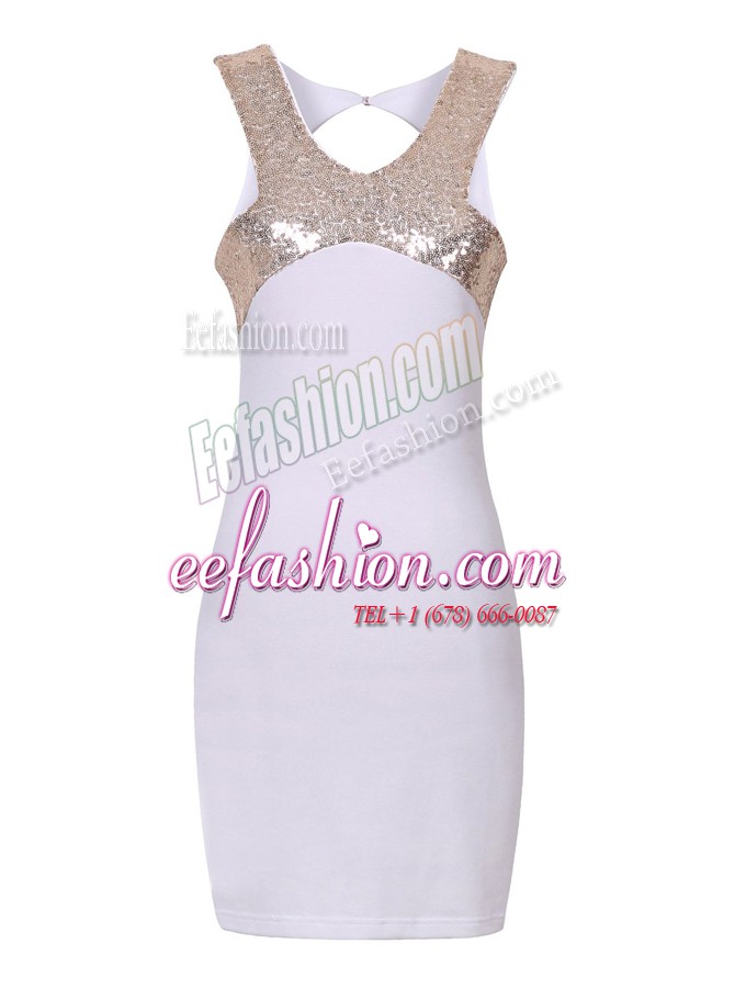 Exquisite Halter Top White Sleeveless Mini Length Sequins Zipper Prom Evening Gown