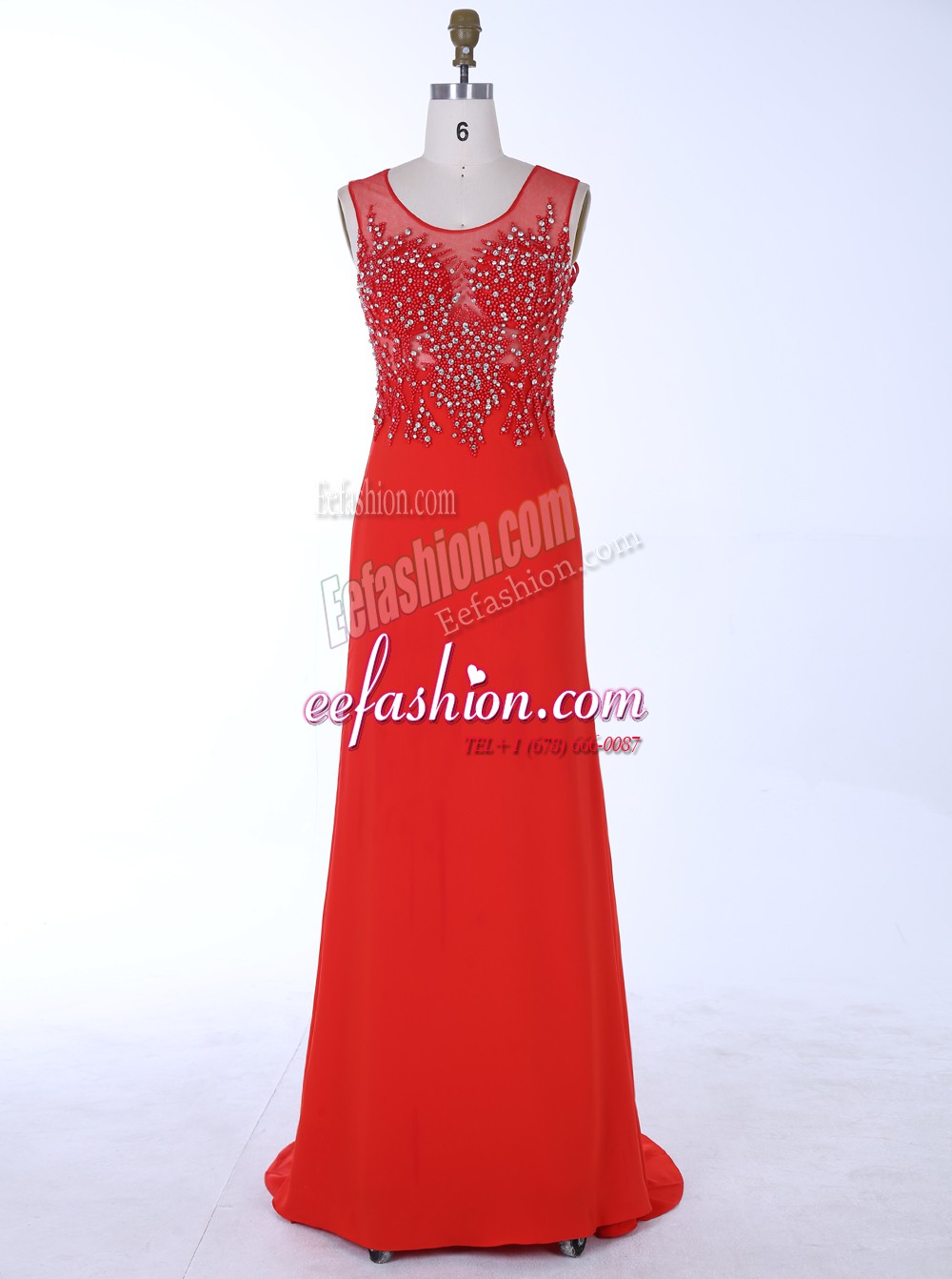  Mermaid Scoop Red Sleeveless Brush Train Beading and Appliques With Train Evening Dress