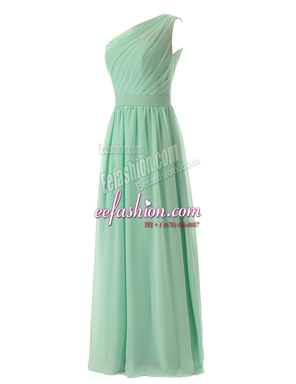  One Shoulder Apple Green A-line Ruffles Prom Gown Zipper Chiffon Sleeveless Floor Length