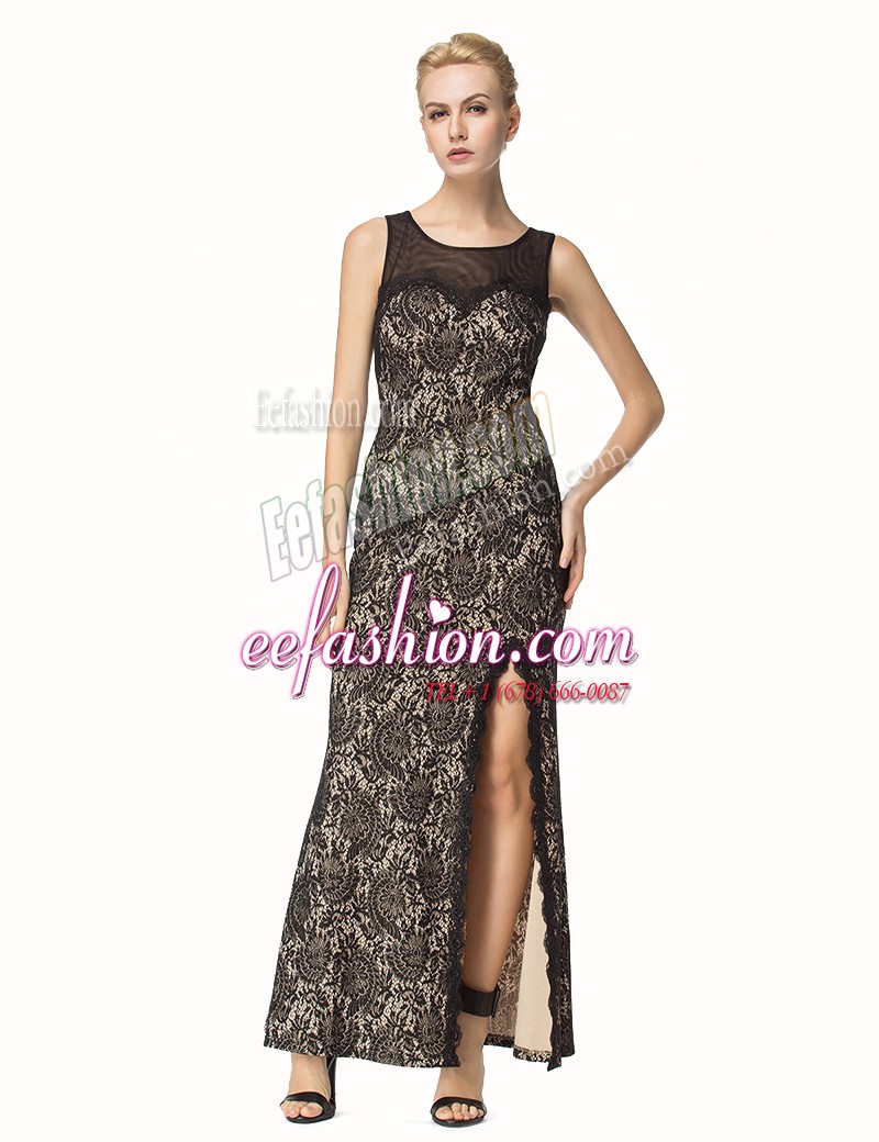  Column/Sheath Prom Party Dress Black Scoop Lace Sleeveless Ankle Length Zipper