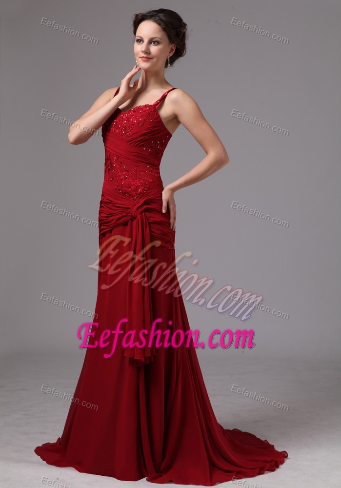 Wine Red Spaghetti Mother of the Bride Dress with Appliques and Beading