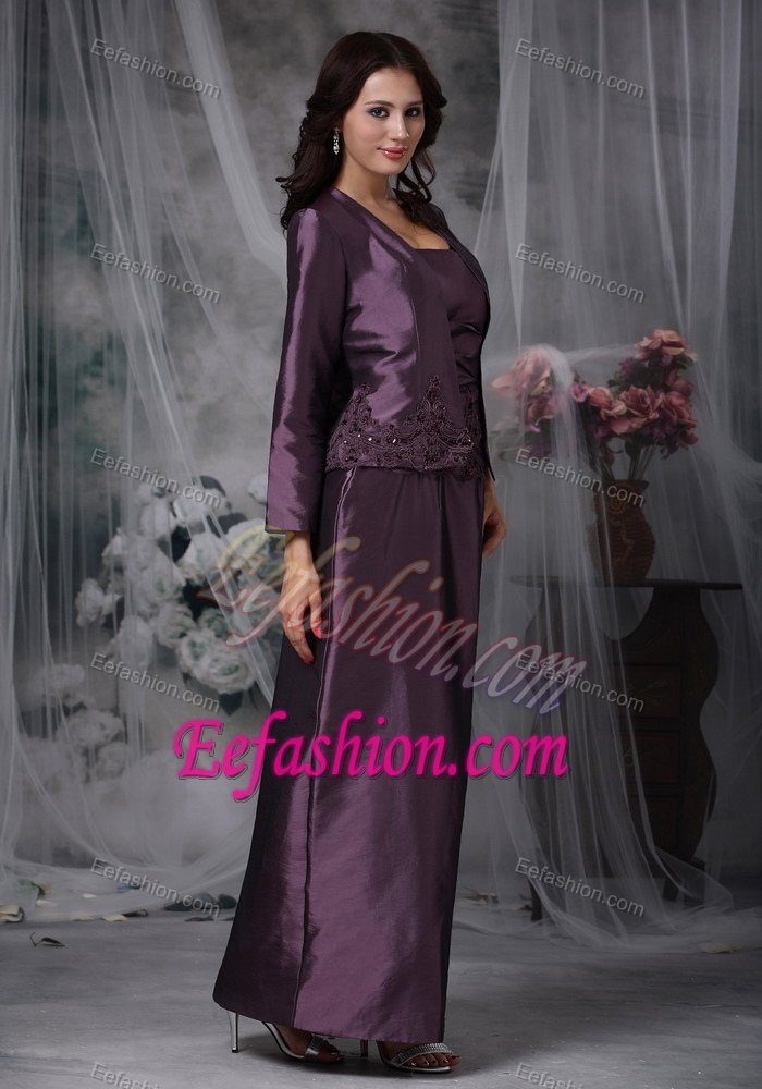 Appliqued Dark Purple Strapless Mother of the Bride Dress in
