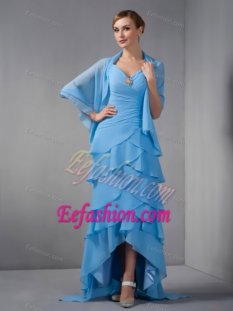 Sky Blue Beaded and Ruched Mother of the Bride Dress with Chiffon