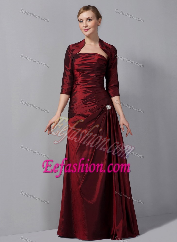 Wine Red Strapless Long Mother of the Bride Dress in Taffeta