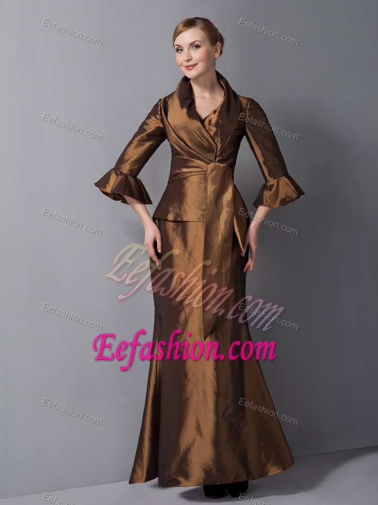 2013 V-neck Mother of the Bride Dress with Long Sleeves