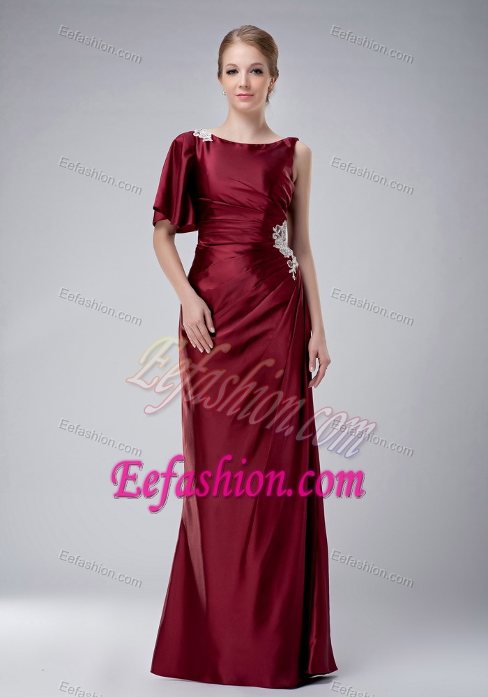 Burgundy Bateau Mother of the Bride Dresses with Appliques