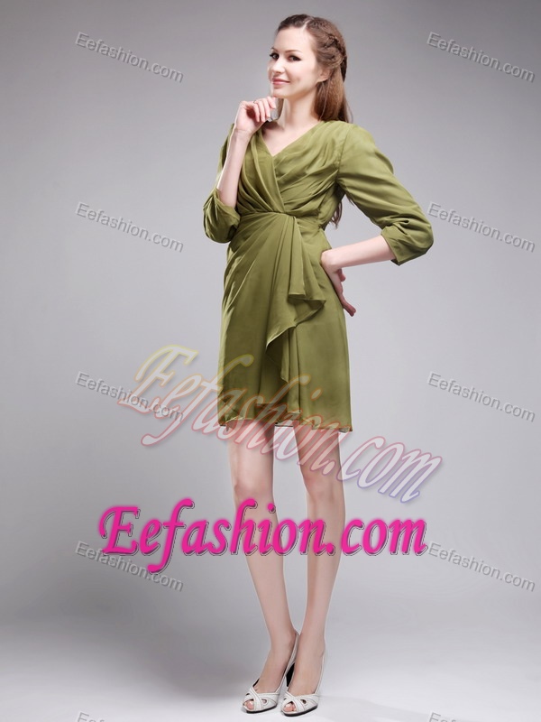 Brand New V-neck Mini Mother of the Bride Dresses in Olive Green