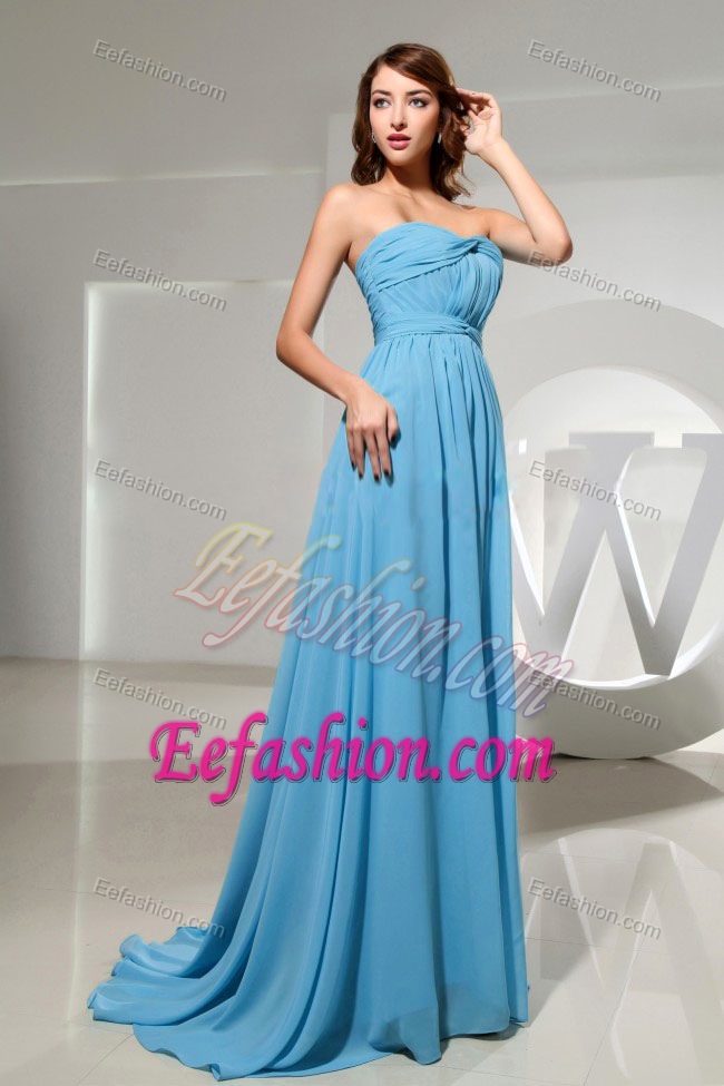 Classical Strapless Prom Dresses for Petite Girls with Ruche in Aqua Blue