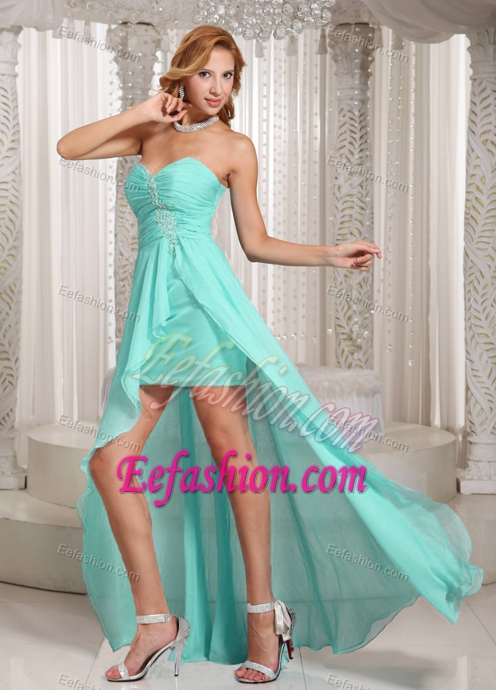 Wholesale Aqua Blue High-low Prom Dress for Slim Girls with Sweetheart