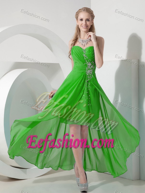 Sweet Green High-low Sweetheart Prom Dress for Slim Girls with Beading