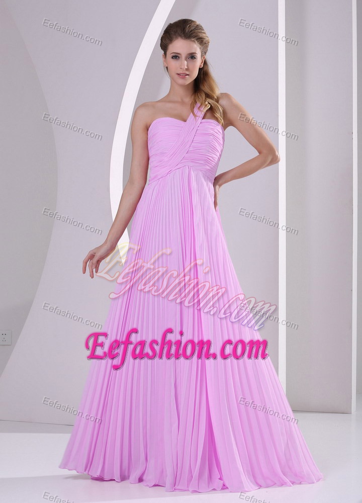 Best Pink One Shoulder Prom Gown with Pleat with Brush Train