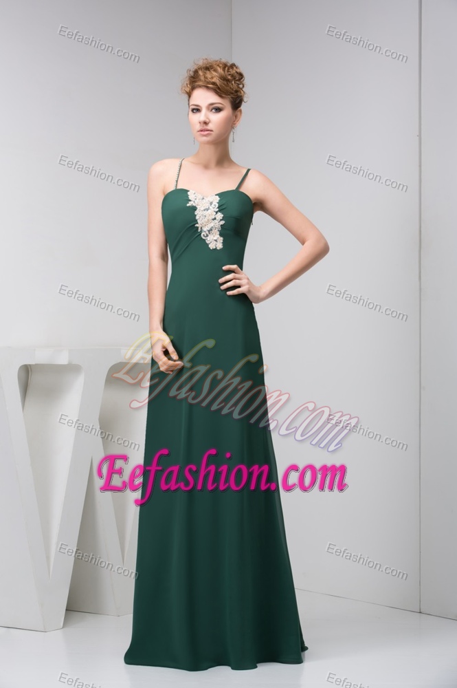 Magnificent Appliqued Dark Green Spaghetti Prom Pageant Dress for Summer