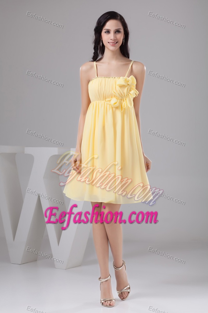Light Yellow Ruched 2013 Beautiful Prom Evening Dress with Spaghetti Straps