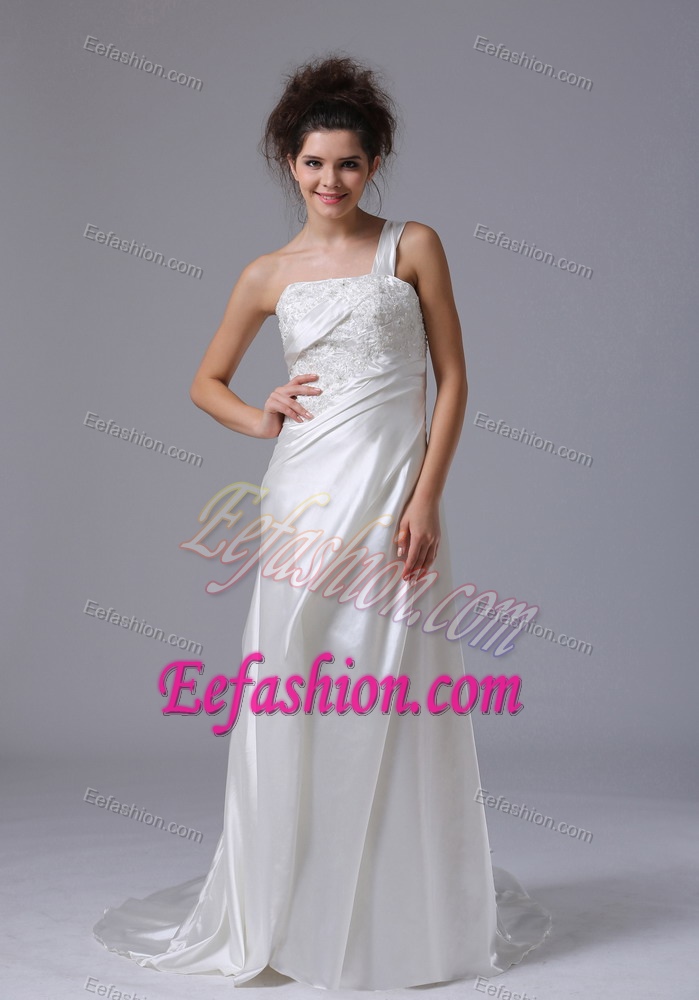 One Shoulder Beaded Nice Wedding Outfits with Court Train