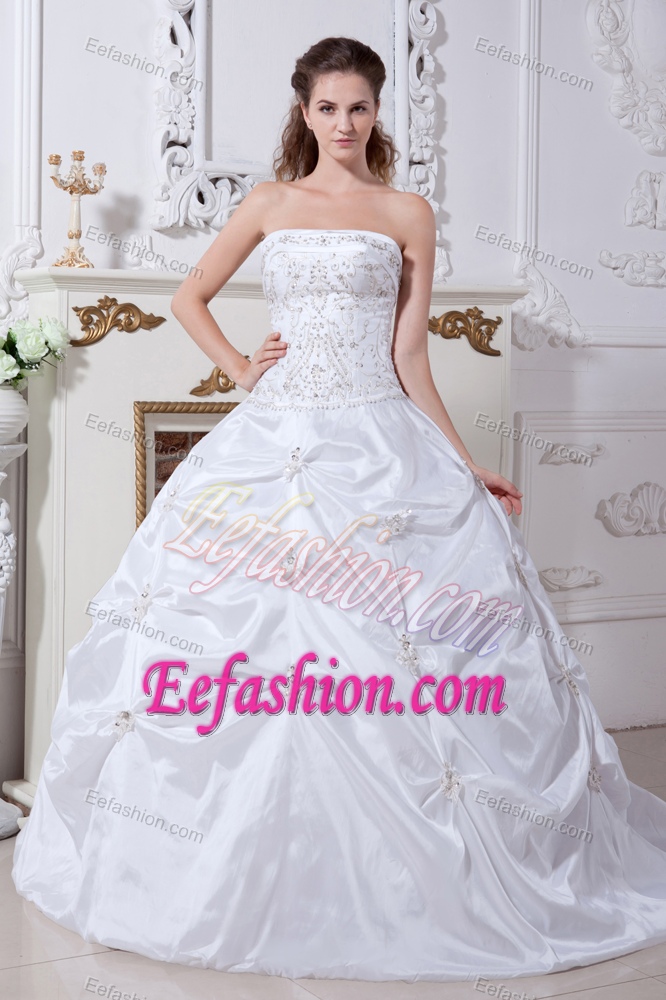 Beautiful Strapless Court Train Wedding Dresses with Embroidery