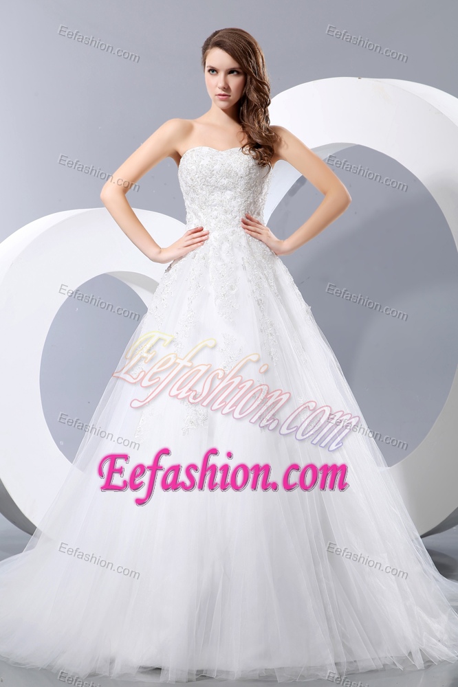Cute and Tulle Wedding Dress with Chapel Train for Wholesale Price