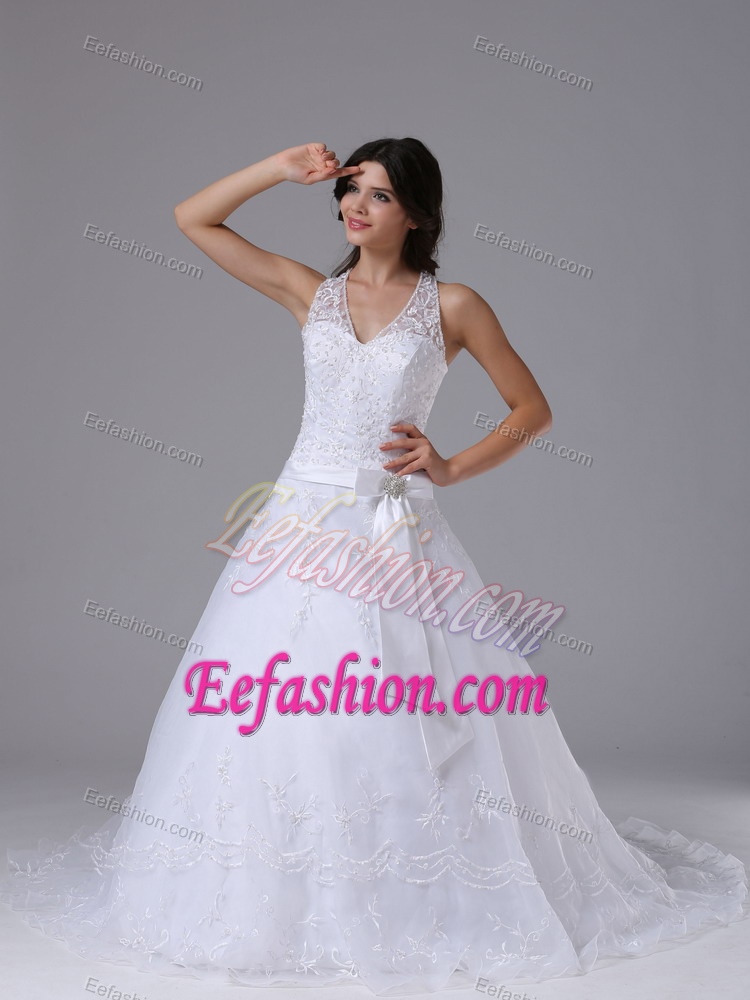 Cheap Halter-top Church Wedding Dresses with Bowknot and Brush Train on Sale