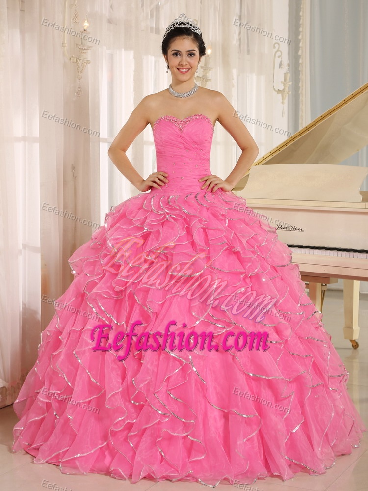 Custom Made 2013 Ruffles And Beaded For Rose Pink