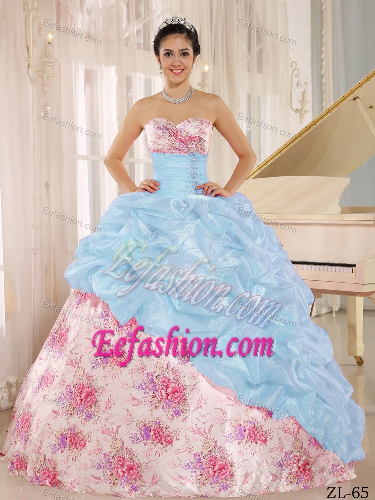 Printing Sweetheart Beaded and Pick-ups for Multi-color Quinceanera Dress