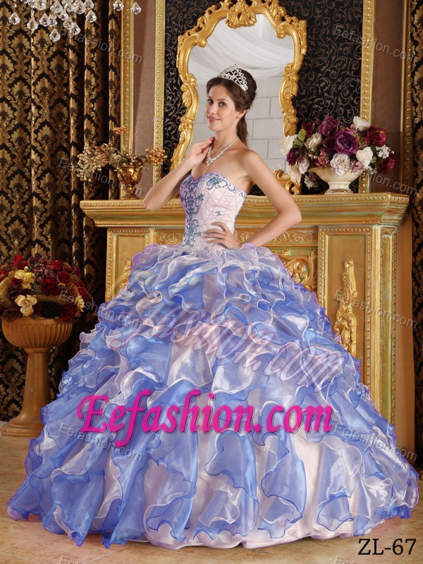 Romantic Sweetheart Long Organza Dresses for Quince with Appliques