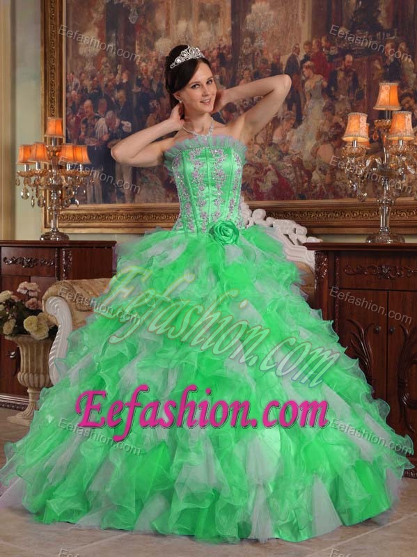 Green Strapless Long Gorgeous Quinceaneras Dresses with Appliques