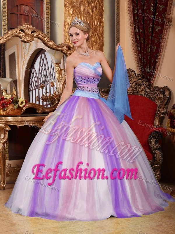 Informal Ball Gown Sweetheart Quince Dresses with Beading in Multi-color