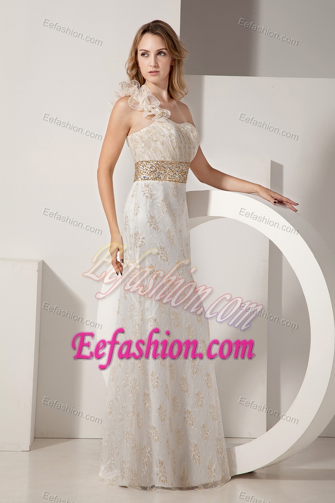 Discount White One Shoulder Prom Gown Attire in and Lace
