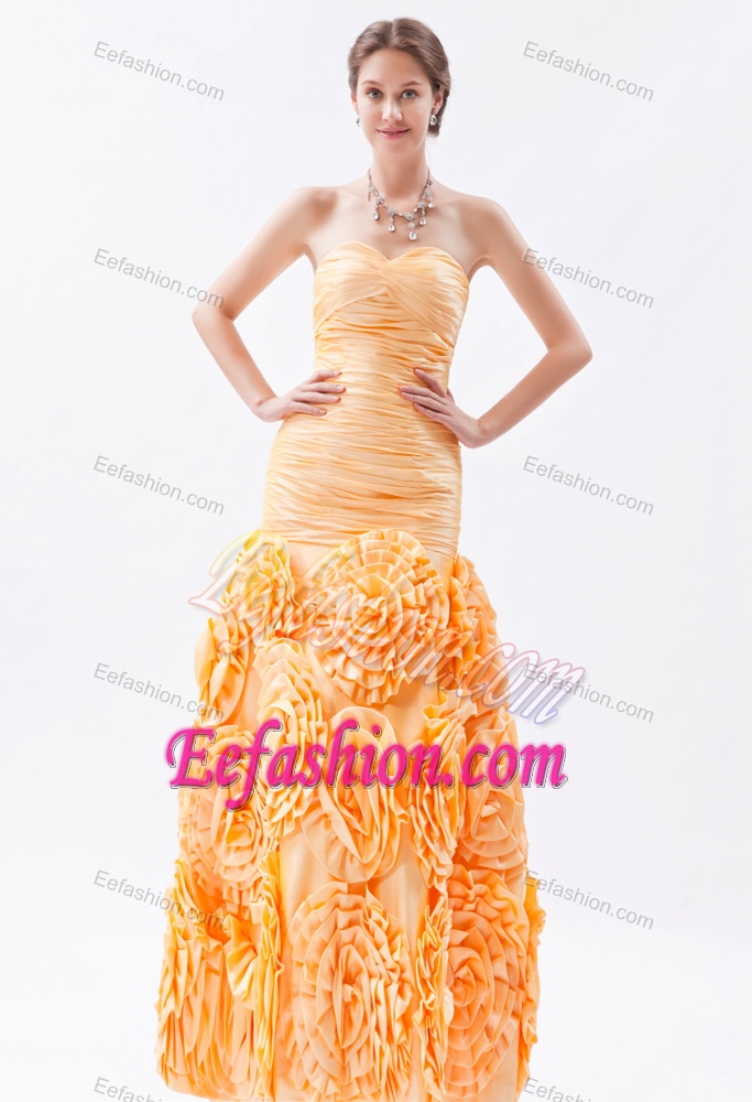 Orange Mermaid Sweetheart Low Price Prom Girl Dress with Rolling Flower