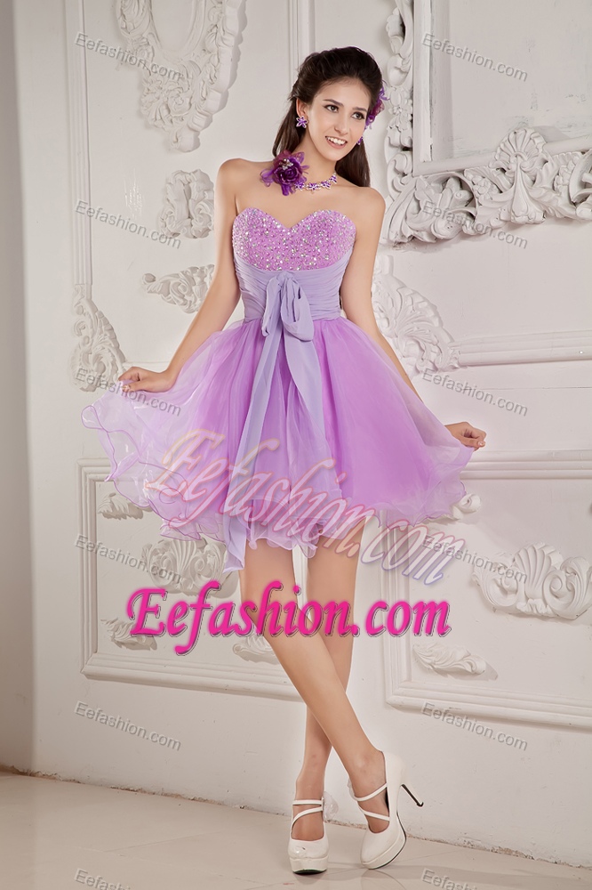 Cute Lavender A-line Sweetheart Mini-length Organza Prom Homecoming Dress