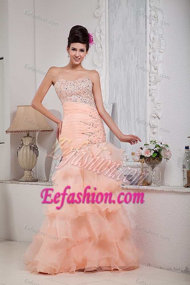 Informal Baby Pink Sweetheart Organza Prom Dress with Beading in 2014