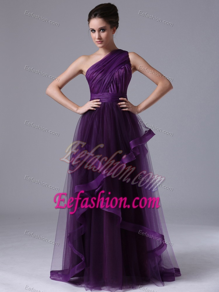 One Shoulder Tulle Empire Purple Ruched 2013 Prom Dresses on Wholesale Price