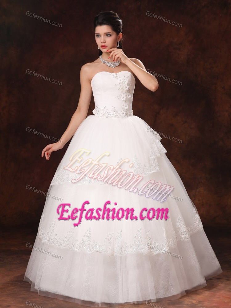 Best Seller Tulle Appliqued Fall Wedding Gown with Lace-up Back under 200
