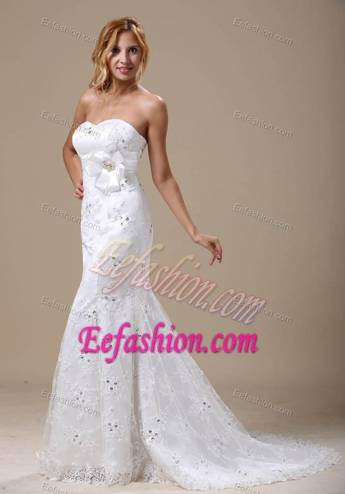 Popular Sweetheart Mermaid Lace-up Wedding Reception Dresses with Sash