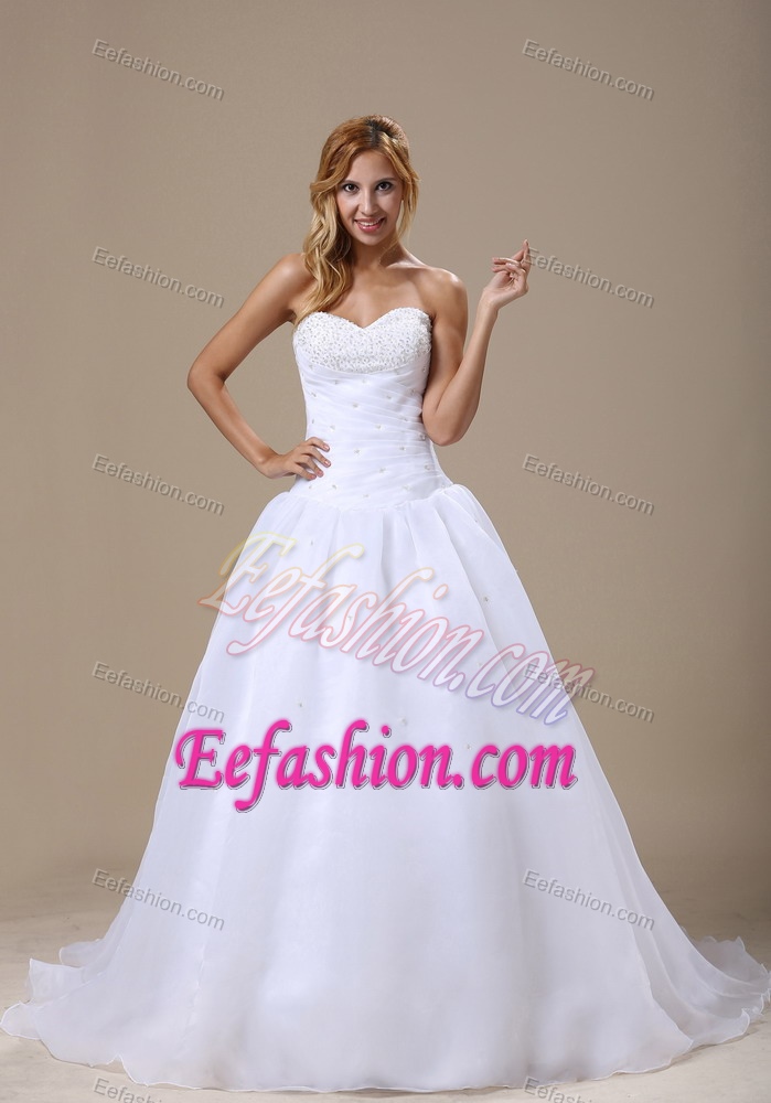Wonderful Ruched and Beaded Sweetheart Organza Bridal Dress for Spring