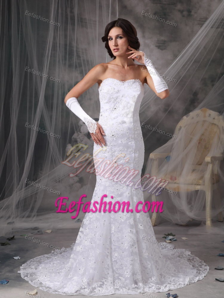 Mermaid Sweetheart Court Train Exquisite Lace Bridal Dresses with Beading